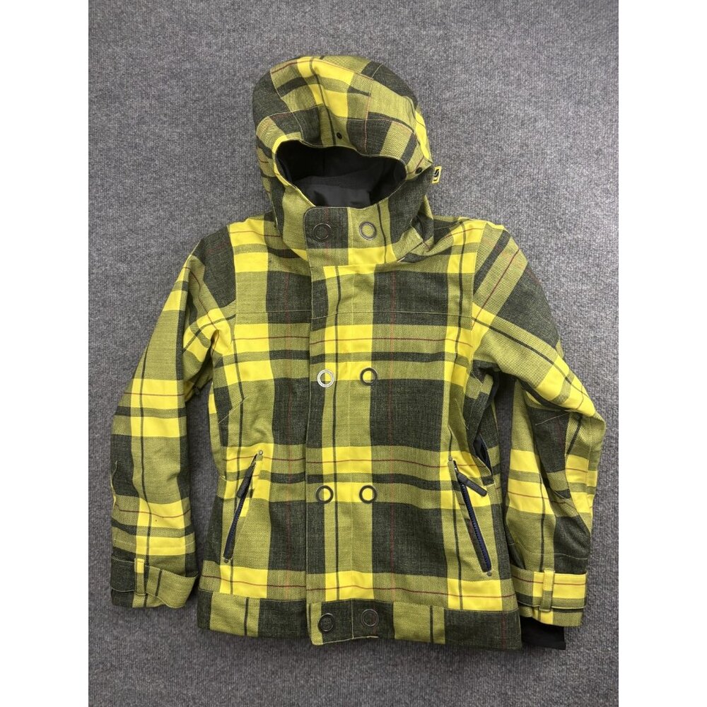 Bonfire‎ Snowboard Jacket Mens XS Yellow Plaid Hooded Insulated Ski Coat
